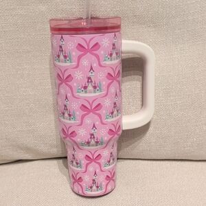 Disney Pink Castle Tumbler with Handle NEW HTF